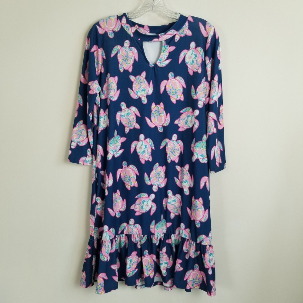 Simply Southern Sea Turtle Ruffle Hem Dress Medium
